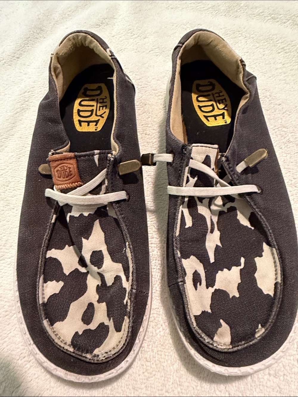 Hey Dude Black & White Camouflage-Cow Print Slip-On Loafers